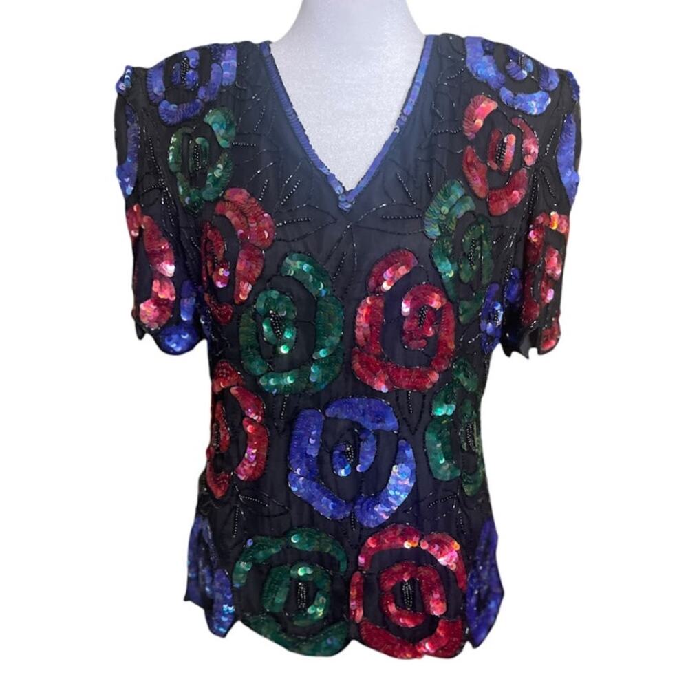 Stenay Vintage 100% Silk Beaded Evening‎ Blouse Size Medium